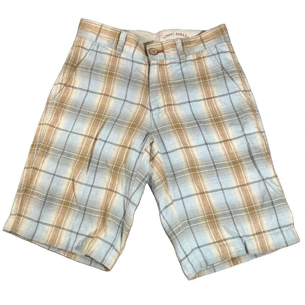 Tommy Bahama Relax Shorts Men's 28 Plaid 100% Linen Breathable Summer Resort